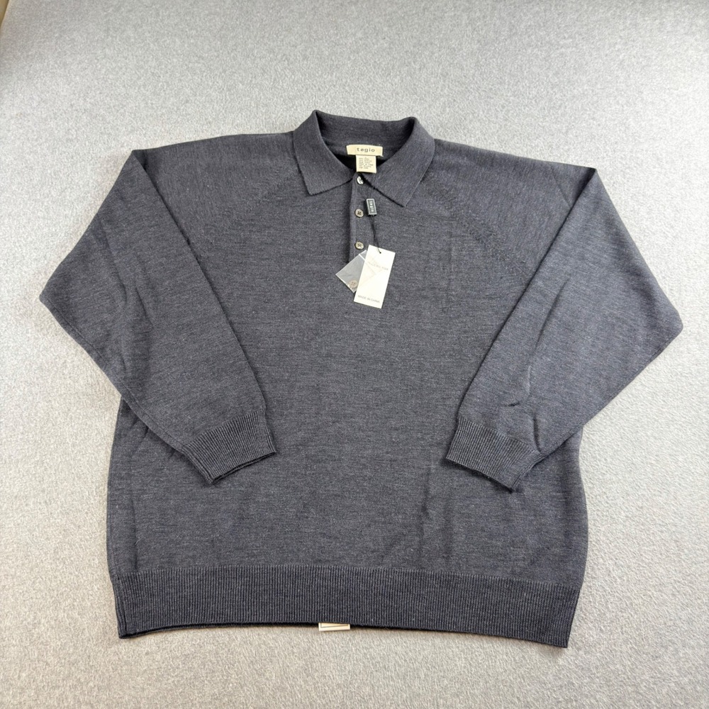 Vintage Tagio Mens L Charcoal Wool Blend Knit Polo Sweater Deadstock Gray NWT